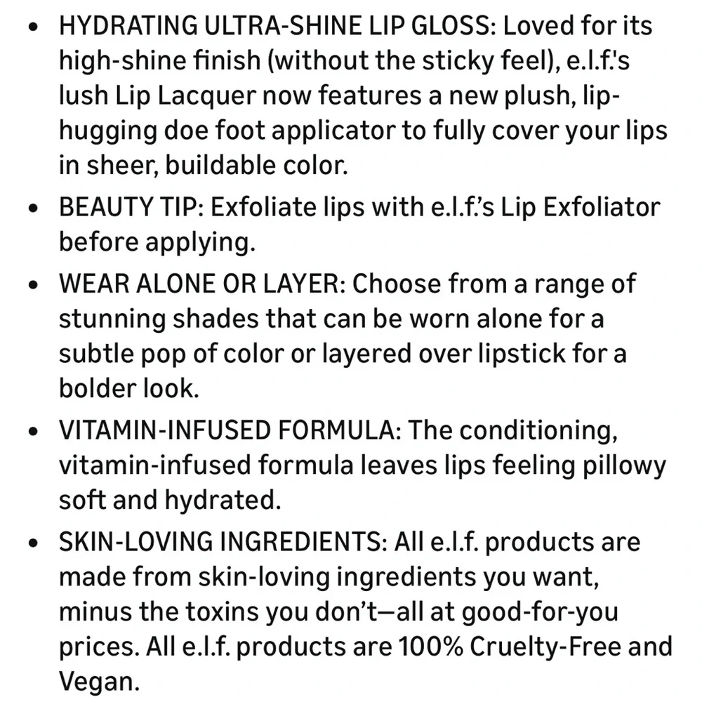 e.l.f. Lip Lacquer Sheer Clear Color, Infused With Vitamins A & E